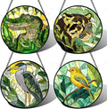 Stained Glass Window Hanging 4 Pcs Set Green Plants Animals Theme 9.8" - Bird Tiger Suncatcher Door Garden Sun Catcher Decor Birthday for Mom Woman Nana Men Friend