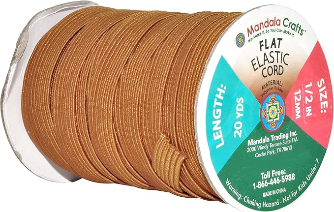 Mandala Crafts 12mm 20 Yds Roll of Russet Brown Elastic Bands for Sewing - 1/2 Flat Elastics Cord - 1 2 Inch Braided Stretch Straps for Crafting