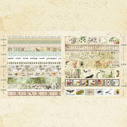 20 Rolls Vintage Washi Tape Set Retro Arts Adhesive Tapes Fleeting Monologue Decorative Masking Tape Sets for Craft, Kids, Scrapbook, DIY, Gift Wrapping (Tracks in The Jungle)
