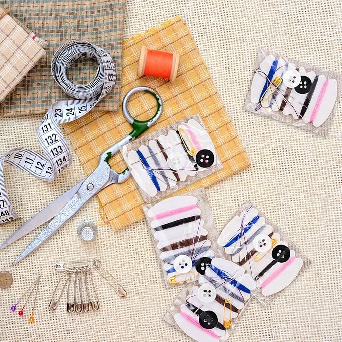 Tatuo Travel Sewing Kits Thread Repair Kit with Needles, Threads, Button, Pin for Hotel Amenities Necessities, 6 Colors (200)