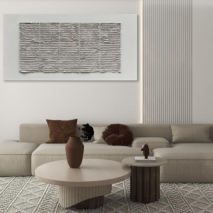 NANKAI Art White Thick Texture Abstract Art Oil Painting 30x60 Inches Large Contemporary Minimalist Art Home Wall Decoration
