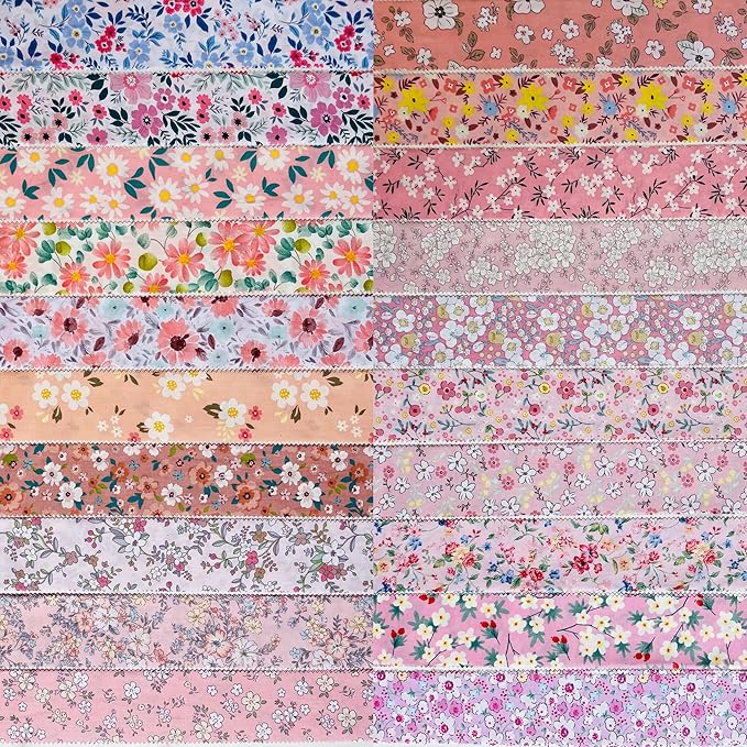 Jelly Roll Fabric 100% Cotton Quilting Fabric, 40 Pre-Cut Strips (2.5 x 44 Inch) for Quilting and Sewing - 20 Assorted Floral Prints -Rose Sea