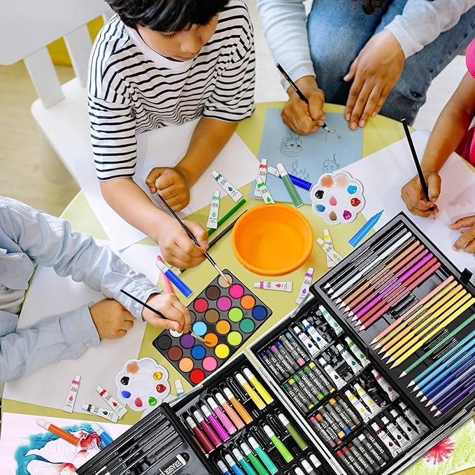 Art Supplies, 144-Piece Deluxe Art Set Professional Art Kit with Portable Aluminum Case, Crafts Drawing Painting Kit for Gifts Adults Kids Artists