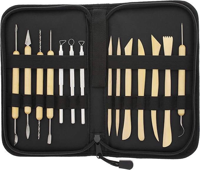 U.S. Art Supply Pottery & Clay Tools Set (14-Piece) - Includes Pottery Tools, Canvas Case for Sculpting, Ceramics, and Easy Storage & Transport