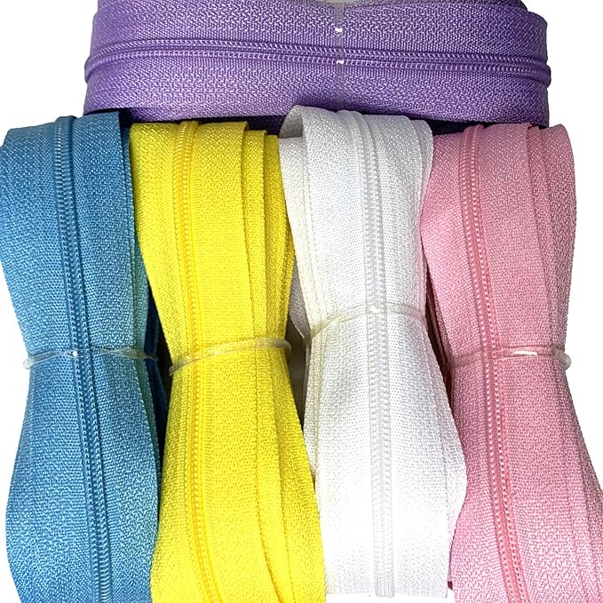 DOITEM Zipper Tape 3 mm by The Yard - 12.5 Yard/14 Meter Nylon Endless Set With Slider - 5 Colors for Sewing