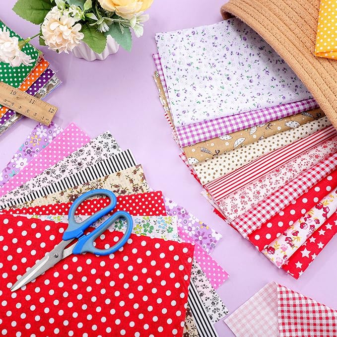 Oudain 100 Pcs 10 x 10 Inch Cotton Fabric Squares Multicolor Precut Quilting Fabric Bundles Floral Patchwork Materials for Holiday DIY Craft Cloths Handmade Sewing Scrapbooking