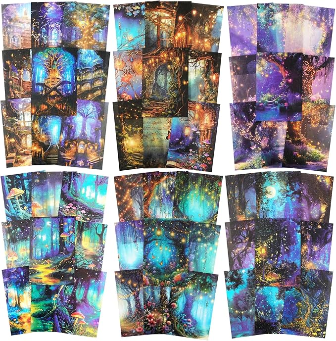 60PCS Twilight Forest Washi Stickers, Mystical Woodland Scenes for Journals, Scrapbooking, DIY Crafts and Gift Wrapping