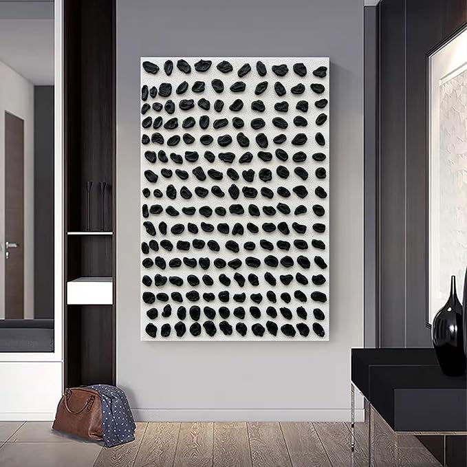 NANKAI Art Hand-Painted Black and White Texture Abstract Art Oil Painting 45x30 Inches Contemporary Minimalist Art Home Wall Decoration Painting
