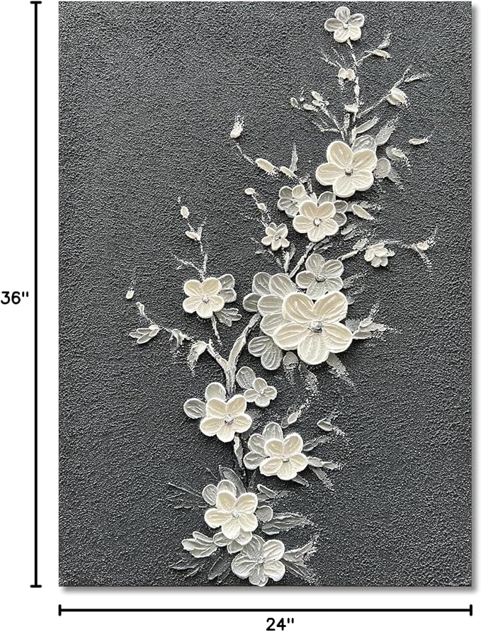 36x24 inch Hand-Painted White Flower Tree Oil Painting Modern Abstract Home Wall Decoration