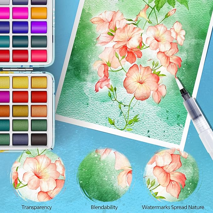 Caliart 168 Colors Watercolor Paint Set, Portable Water Color Palette Kit with Detail Paint Brush, Art Supplies for Painting Coloring, Drawing Gifts for Artists Adults Professional Beginners