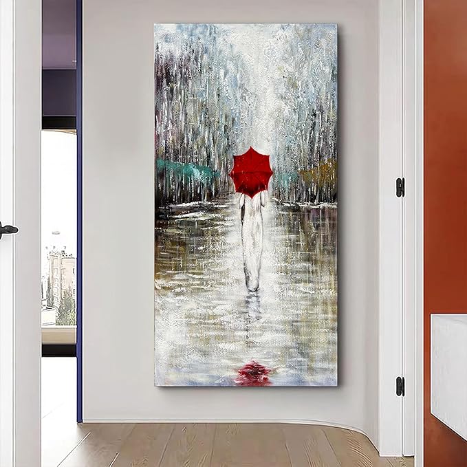 Art Hand-Painted Landscape Oil Painting Contemporary Abstract Vertical Canvas Frame Wall Art Living Room Bedroom Wall Decoration 47x23 Inches