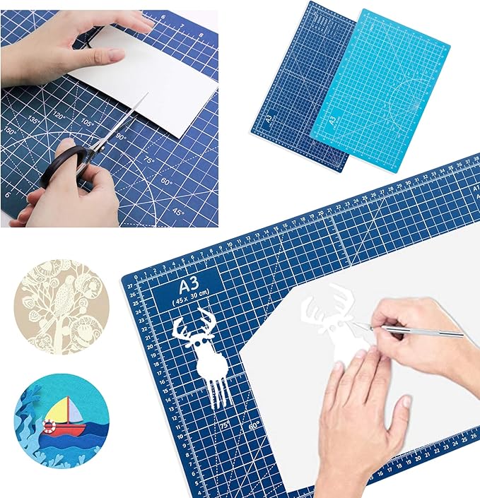 TCAIRG Self Healing Cutting Mat 18"x12" Non-Slip PVC Double Sided 5-Ply A3 Art Craft Rotating Mat,Sewing Crafts Hobby Fabric Precision Scrapbooking Project(Blue/Light blue)