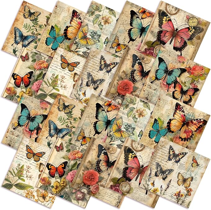 Hahafelt 10 Pcs Vintage Butterfly Fat Quarters Bundles 20 x 20 Inch Retro Fat Squares Quilting Fabric Butterfly Floral Precuts Printed Patchwork Supplies for Christmas DIY Sewing Craft