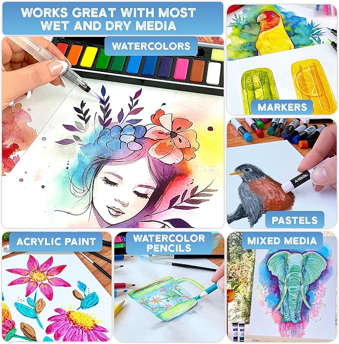 ArtSkills Watercolor Journal for Painting, 200 GSM Sketchbook with Watercolor Paper, 50 9” x 12” Sheets