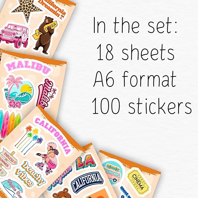 100Pcs California Stickers for Water Bottle, Laptops, Beach Stickers, Decals - California Gifts & Party Decor & Favors - Gift for Women & Men