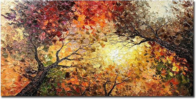 Tiancheng Art,24x48 Inch Modern Hand-Painted Tree Art Oil Painting Acrylic Abstract Wooden Frame Canvas Wall Art for Living Room Bedroom Office Hanging Art Residence Decorations