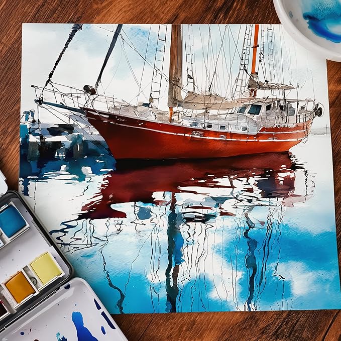 PHOENIX Professional Watercolor Paint Set - Ocean Tone,12 Marinescape Colors Half Pan Water Color Paint Palette with Tin Box, Portable Travel Watercolors for Adults, Artists