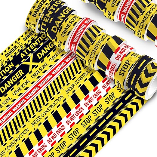 12 Pcs Construction Washi Tape Set Construction Patterned Masking Tape Architectural Slogans Pattern Decorative Paper Sticker for Scrapbook DIY, Planner, Craft Gift Wrapping Handbook Sticker