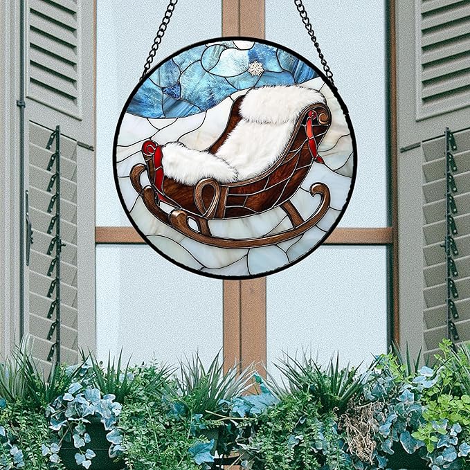Stained Glass Window Hanging 4 Pcs Set Blue White Christmas Snowman Snowflake 6.3" - Suncatcher Door Garden Sun Catcher Decor Birthday Mother's Day Xmas Gifts for Mom Woman Nana Men