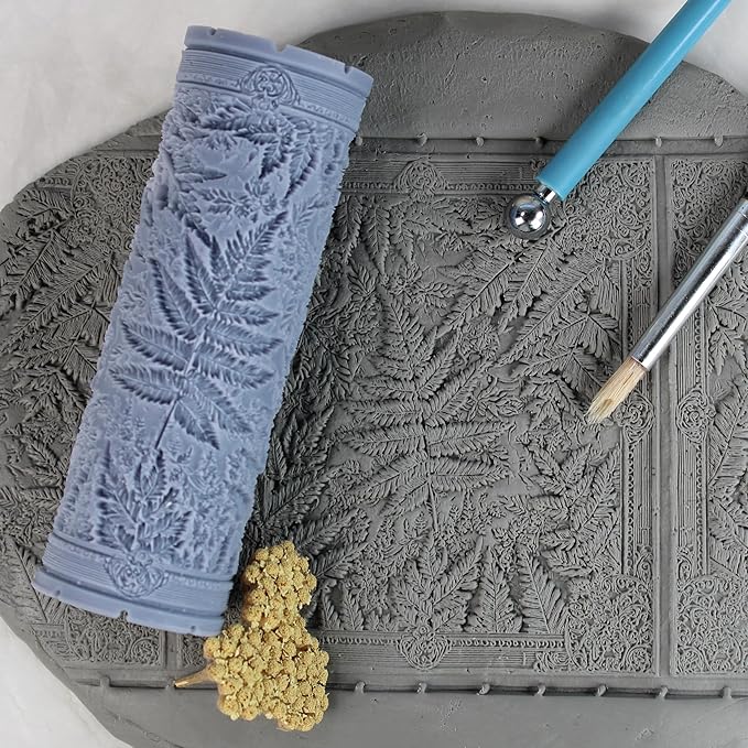 Fern Leaves Clay Texture Roller (4") - Forest Set #01 - Embossing Pattern Roller for Polymer & Ceramic Clay, Pottery & Crafts