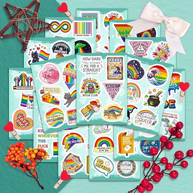 100Pcs Queer LGBTQ+ Stickers for Water Bottle, for Laptop - Queer Gifts, Party Supplies & Decorations -Trans, Gay Pride Stickers