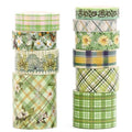 10 Rolls Vintage Floral Washi Tape Set Pastel Plaid Arts Adhesive Tapes Soft Colors Decorative Masking Tape Sets for Craft, Kids, Scrapbook, DIY, Gift Wrapping (Green Garden)