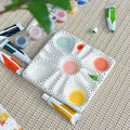 Ceramic Watercolor Palette - Whimsical Black Polka Dot Design with Slanted Paint Well, Premium Glazed Ceramic Artist Palette for Watercolor & for Various pigments