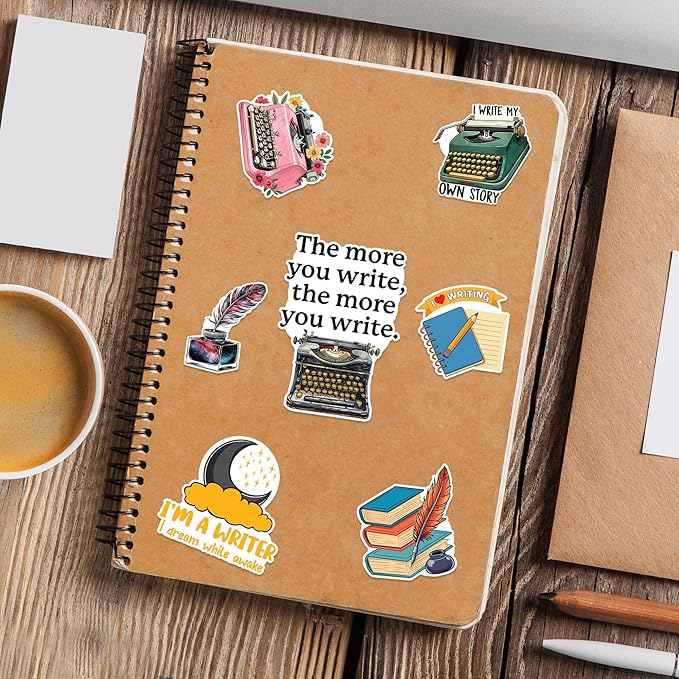 Writer Stickers 50 Pieces Writing Author Sticker Vinyl Waterproof Decal for Laptop Water Bottle Phone Car Window Stakeboard Scrapbook Gifts for Kid Teen Adult