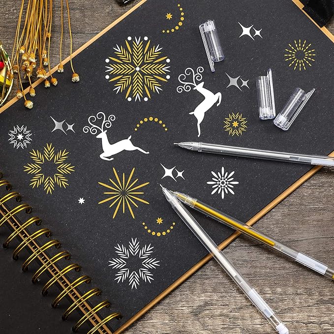 18 Pieces Gel Ink Pens Highlight Drawing Art Design Supplies 0.5 mm Pens for Black Paper Drawing Sketching Illustration Journaling Wedding Invitations and Adult Coloring Book (White, Gold, Silver)