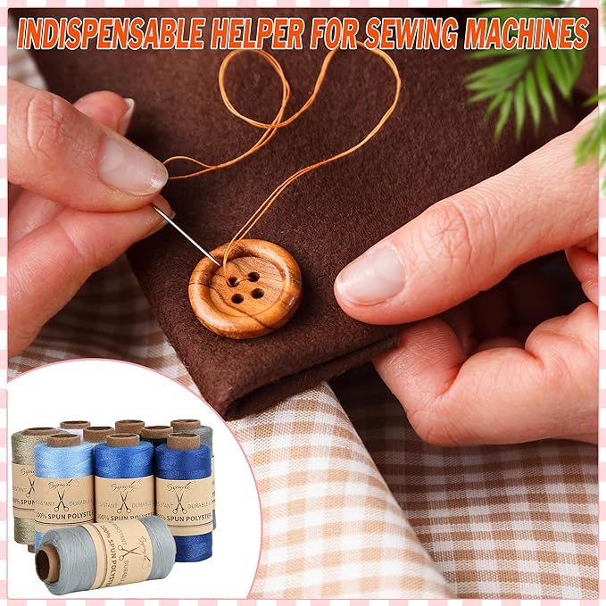 BYMORE 30 Pcs Sewing Thread Kit, 12 Colors 400 Yards per Polyester Thread Spools with Needles and Threaders for Hand & Machine Sewing, Emergency and Travel, DIY and Home