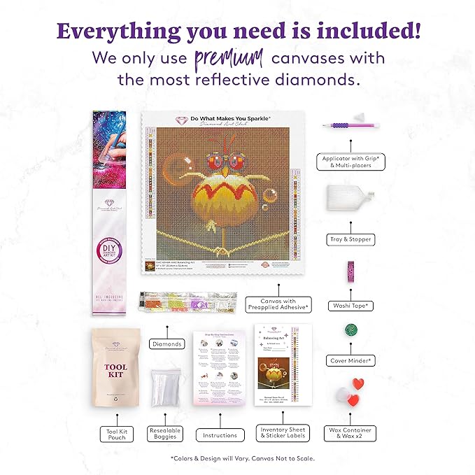 DIAMOND ART CLUB Balancing Act - Bird Diamond Painting Kit, Fun DIY Crafts for Adults, Round Diamond Art Canvas, 13" x 13"