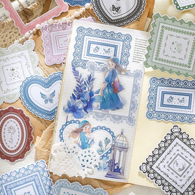 Alideco 120pcs Scrapbook Stickers Vintage Floral Lace Border Scrapbooking Junk Journal Crafts Embelishment Decoration Stickers (leisiwuyu)