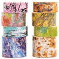 8 Rolls Retro Washi Tape Set Vintage Arts Adhesive Tapes Wide Painting Patterned Decorative Masking Tape Sets for Craft, Kids, Scrapbook, DIY, Gift Wrapping (Mottled Oil Paint)