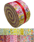 LUMANSUO Jelly Roll Fabric - 20 Assorted Floral Prints, 100% Cotton, 40 Pre-Cut Strips (2.5 x 44 Inch) Fabric for Quilting and Sewing， Bright Sunshine