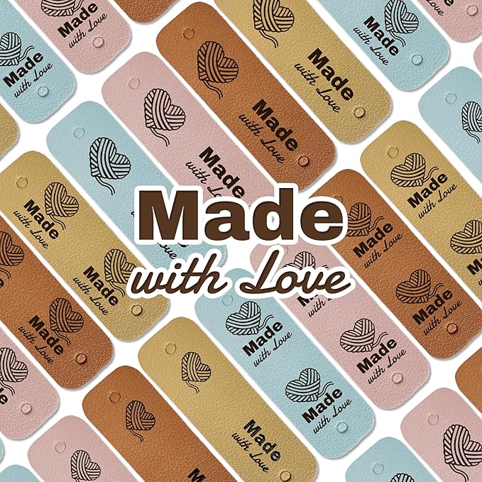 24pcs Crochet Tags for Handmade Items Made with Love Leather Tags for Crochet Items, Knitting Accessories with Rivets, Suitable for Scarves Hats Gloves, Gifts for Crocheters (Layout A)
