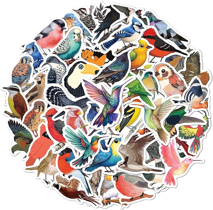 BEATRI Bird Stickers 50Pcs Vinyl Waterproof Decals for Water Bottles, Laptop, Notebook, Scrapbook, Luggage, Cell Phone, Skateboard, Helmet (Bird Stickers)