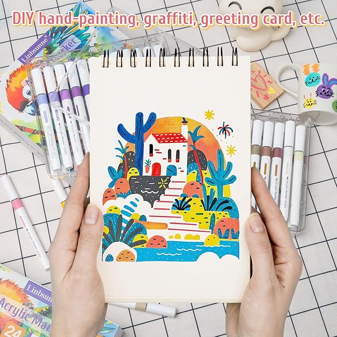 Linbsunne Paint Markers for Book Drawing, Coloring Illustrations, Ceramics, Card making, Note taking Planner,Set of 36 colors