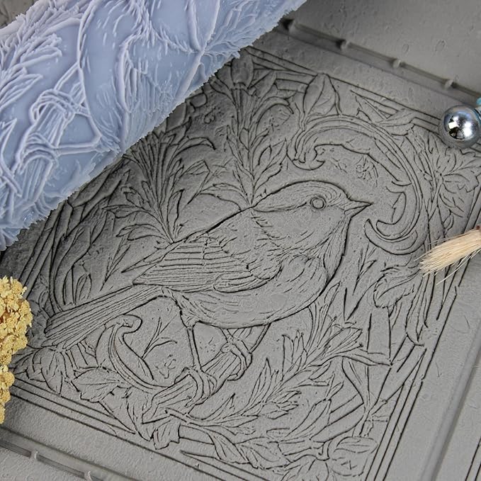 Chickadee Clay Texture Roller (4") - Bird Set #02 - Embossing Pattern Roller for Polymer & Ceramic Clay, Pottery & Crafts