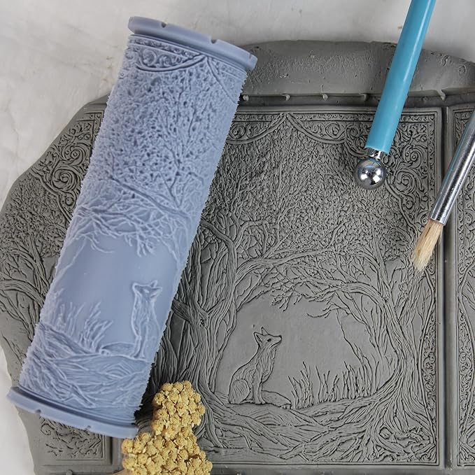 Fox Cove Clay Texture Roller (4") - Forest Set #01 - Embossing Pattern Roller for Polymer & Ceramic Clay, Pottery & Crafts