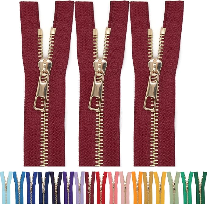 #5 Gold Metal Zipper - 50+ Colors - 3 PCS - (4-14 inches) Sizes - Luxury Lightweight Handcraft Metal Zippers with pulls for Purses Bags Pockets Shoes Sewing & Crafts DIY ZP021812
