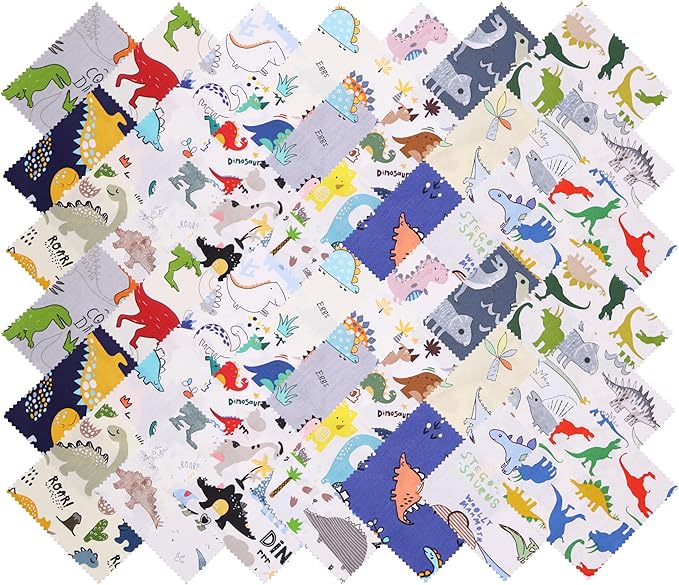Hanjunzhao Cartoon Dinosaur Cotton Fabric Squares 10x10, Layer Cake Fabric Clearance for Quilting 10 inch, Layer Cakes 10 inch Squares for Quilting, Baby Blanket, Room Decor, and Crafts, Dinosaurs