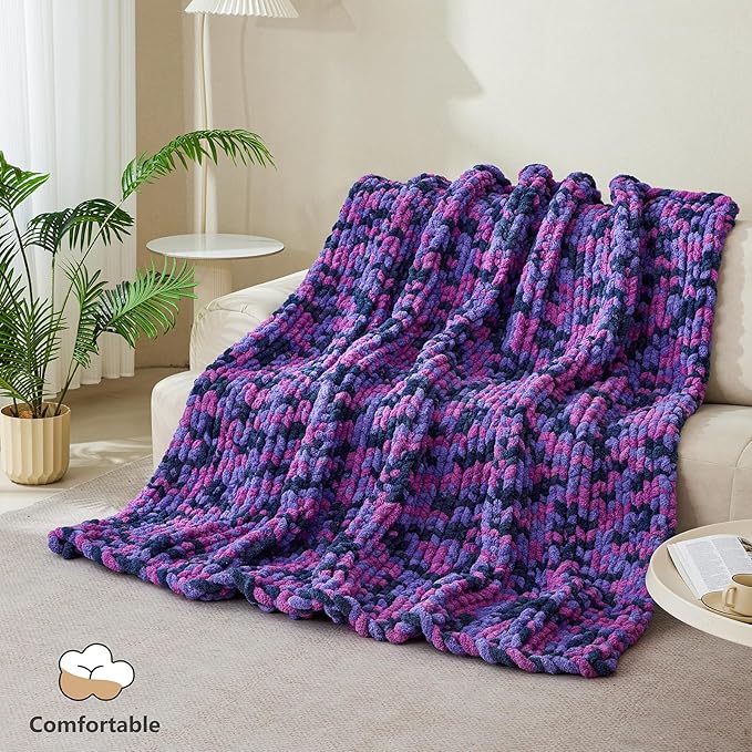 Chunky Yarn for Hand Knitting - #10 Chunky Chenille Blanket Yarn, Jumbo Big Thick Chunky Yarns for Crocheting, Tie Dye Bulky Knit Yarns, 8 Skein (25 yds 8 oz Each Skein), Orange&Rose&Purple