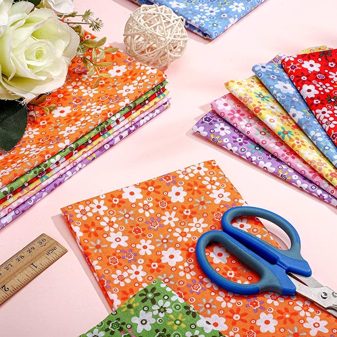 Kingdder 15 Pcs 20 x 20 Inch Cotton Fabric Floral Square Quilting Patchwork Flower Fabric Fat Quarter Colorful Printed Square Patchwork Fat Bundles for DIY Crafts Cloths Handmade Accessories Supplies