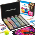 COLOUR BLOCK Soft Pastels for Artists - 100 Colors Square Chalk Pastels Set in Wooden Box - Vibrant Pigments Art Kit for Painting, Drawing, Sketching, Hobbyists, Students.