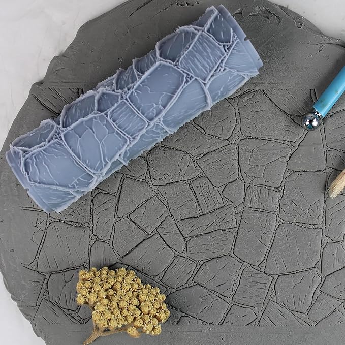 Flagstones Clay Texture Roller (4") - Seamless Set #02 - Embossing Pattern Roller for Polymer & Ceramic Clay, Pottery & Crafts