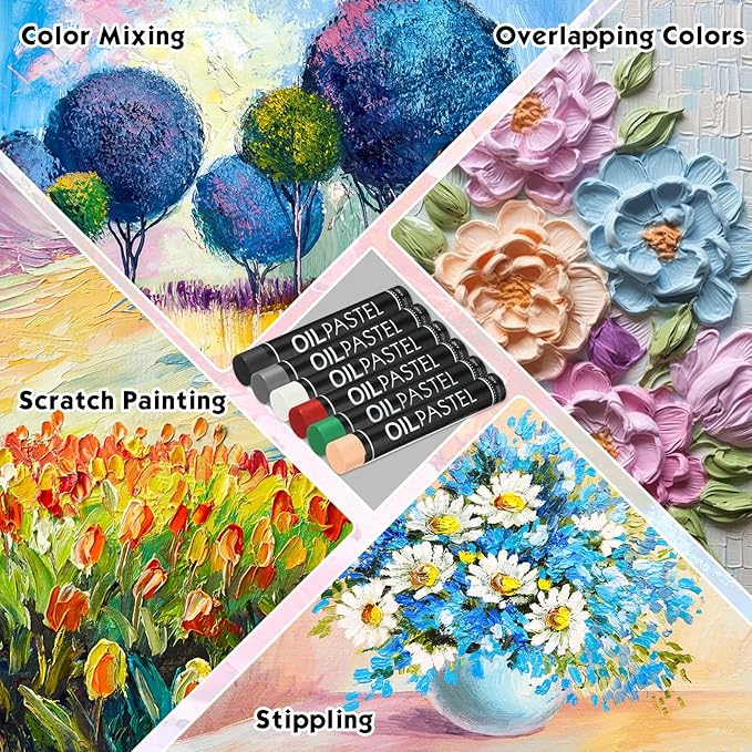 Geyoga 36 Pcs Soft Oil Pastels Bulk Artists Oil Crayons Single Color Creamy Pastels for Art Painting Drawing Blending for Artists(Black, White)
