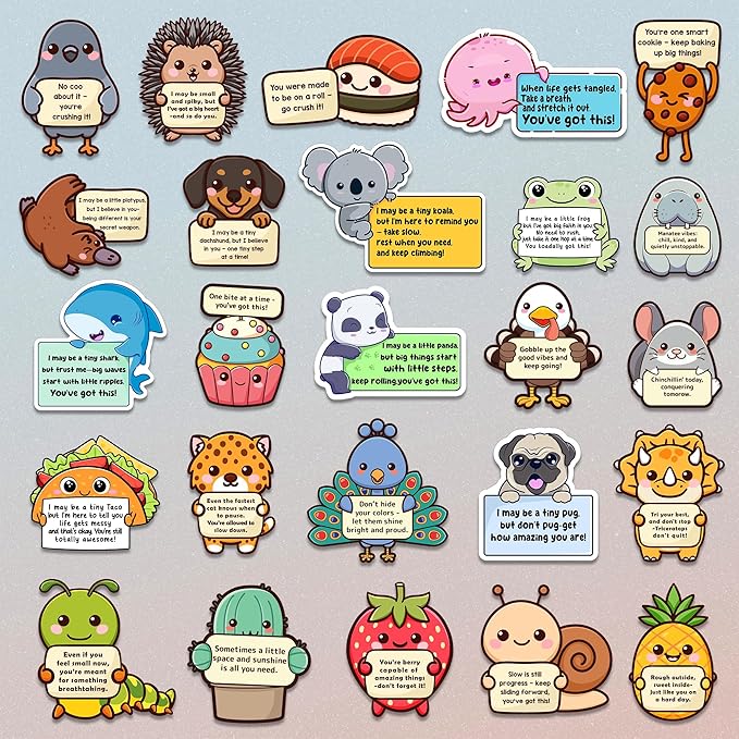 100PCS Emotional Support Animal Stickers – Affirmation Sticker Pack for Adults or Kids Cute Inspirational Buddies for Water Bottles, Laptops, Phones, Positive Quote Vinyl