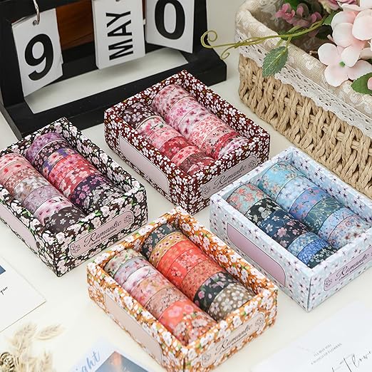 14 Rolls Sakura Washi Tape Set Flowers Arts Adhesive Tapes Cherry Blossom Decorative Masking Tape Sets for Craft, Kids, Scrapbook, DIY, Gift Wrapping (Twilight Sakura)