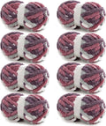 Hombys 8 Pack Giant Chunky Yarn for Crocheting and Knitting,Super Bulky Large Soft Fluffy Tie Dye Plush Fuzzy Mixed Color Thick Chenille Yarn (Red, Purple)