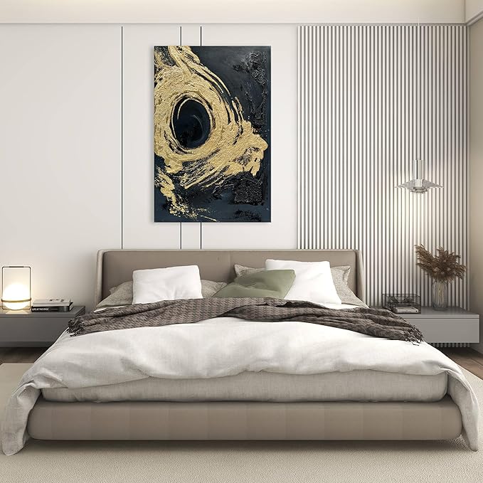 Art Hand-Painted Black and Gold Abstract Texture Oil Painting Modern Canvas Wall Art Deco 45x30 inches